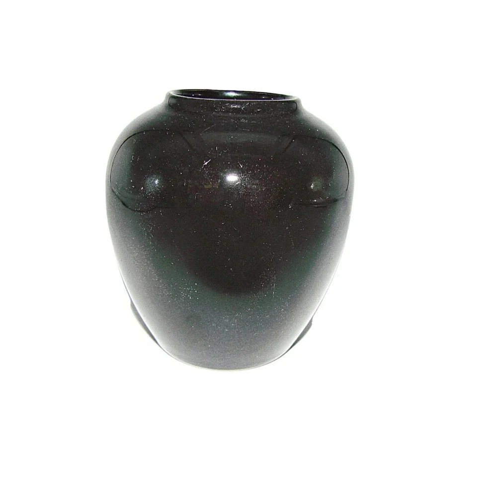 San Francisco Black Onyx Trinket Jar Vase Floral Hand Painted Decorative Flower